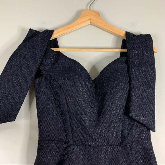 Misha Collection Dahlia Dress NWT New Navy Mini Off Shoulder Tweed Small S 2 XS - Picture 4 of 14
